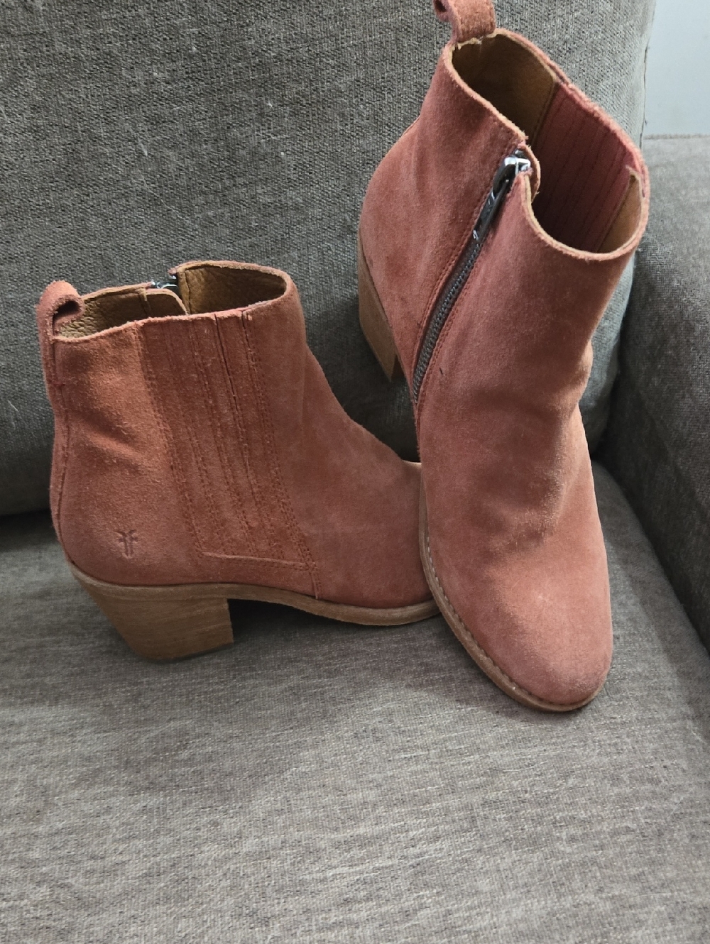 Frye Suede Ankle Booties in Rosewood